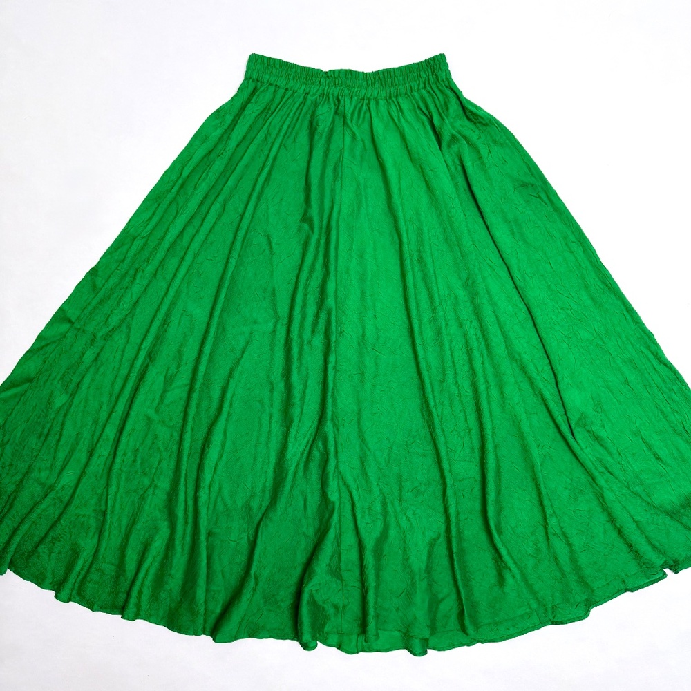 ZARA Airy Full Circle Maxi Skirt Small in Emerald Green Crinkle Elastic Waist - Picture 2 of 7